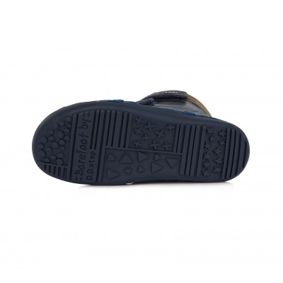 D.D. step chlapčenská detská celokožená zimná obuv Barefoot W063-829B Navy